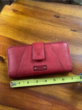 Fossil Red Leather Wallet with Snap Closure